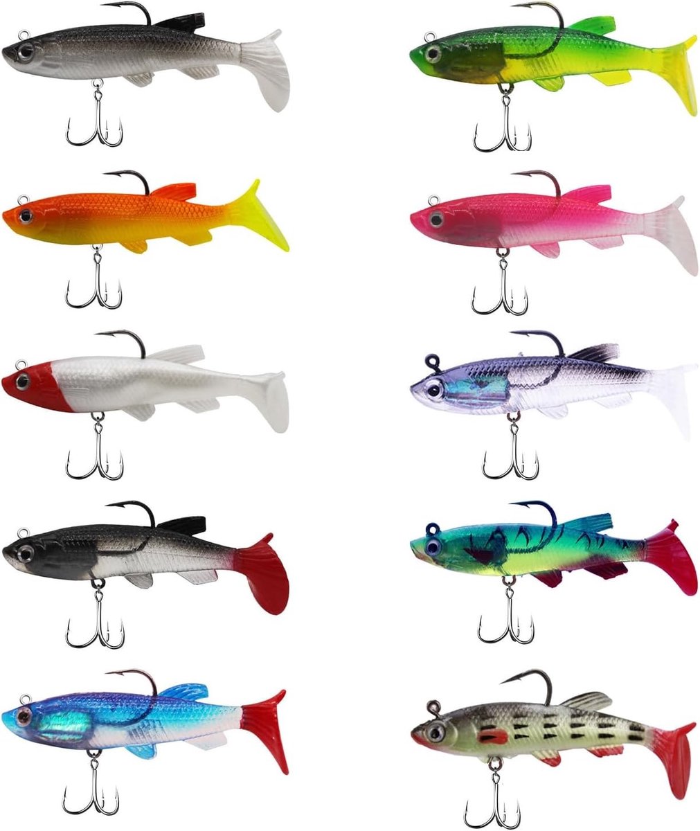 Rubberen Vissen met Jigkop - Multicolor - 8 cm - Kunstaas voor Zoet- en Zoutwatervissen - Voor Vissers