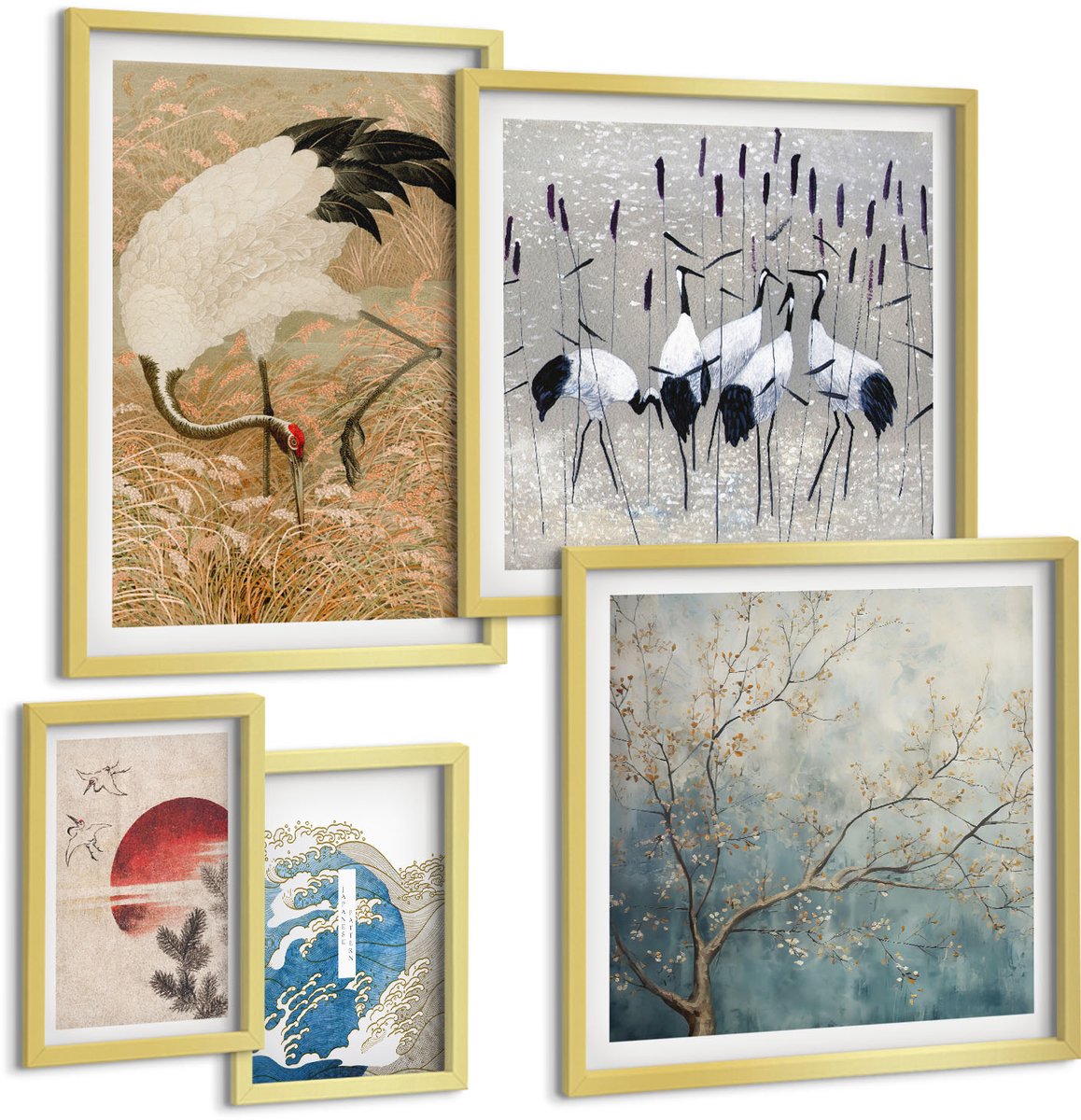 Coloray 5-Delige Schilderij Set - Stijlvolle Schilderijen Met Natuur- En Vogelmotieven. - 50 x 50 cm, 20 x 30 cm En 40 x 60 cm - Muurdecoratie - Wanddecoratie - Hal