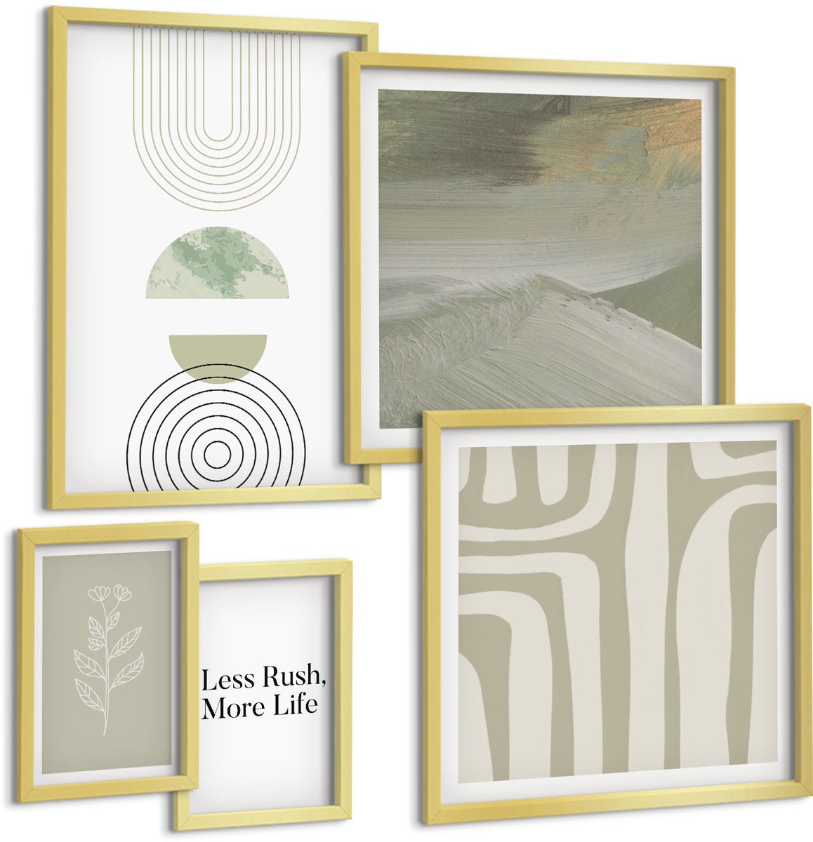 Coloray 5-Delige Schilderij Set - Stijlvolle Graphics In Pastelkleuren En Geïnspireerd Op De Natuur. - 50 x 50 cm, 20 x 30 cm En 40 x 60 cm - Decoratieve Schilderijen - Woonkamer - Interieur - Moderne Wanddecoratie