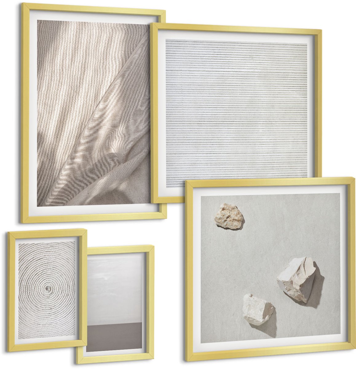 Coloray 5-Delige Schilderij Set - Verfijnde Natuurlijke Texturen In Boho-Stijl - 50 x 50 cm, 20 x 30 cm En 40 x 60 cm - Wanddecoratie - Moderne Interieurdecoratie - Interieur Decoratie
