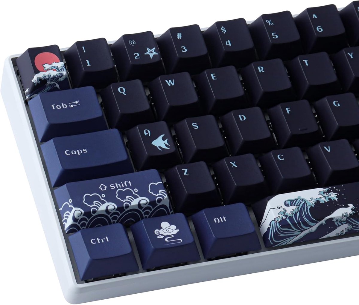 Keycaps, 100 toetsen, koraalzee-keycaps, kersenprofiel, kleursublimatie-keycaps voor ISO/ANSI-lay-out 61/64/68/87 Gateron MX Switches mechanisch toetsenbord (zwart)
