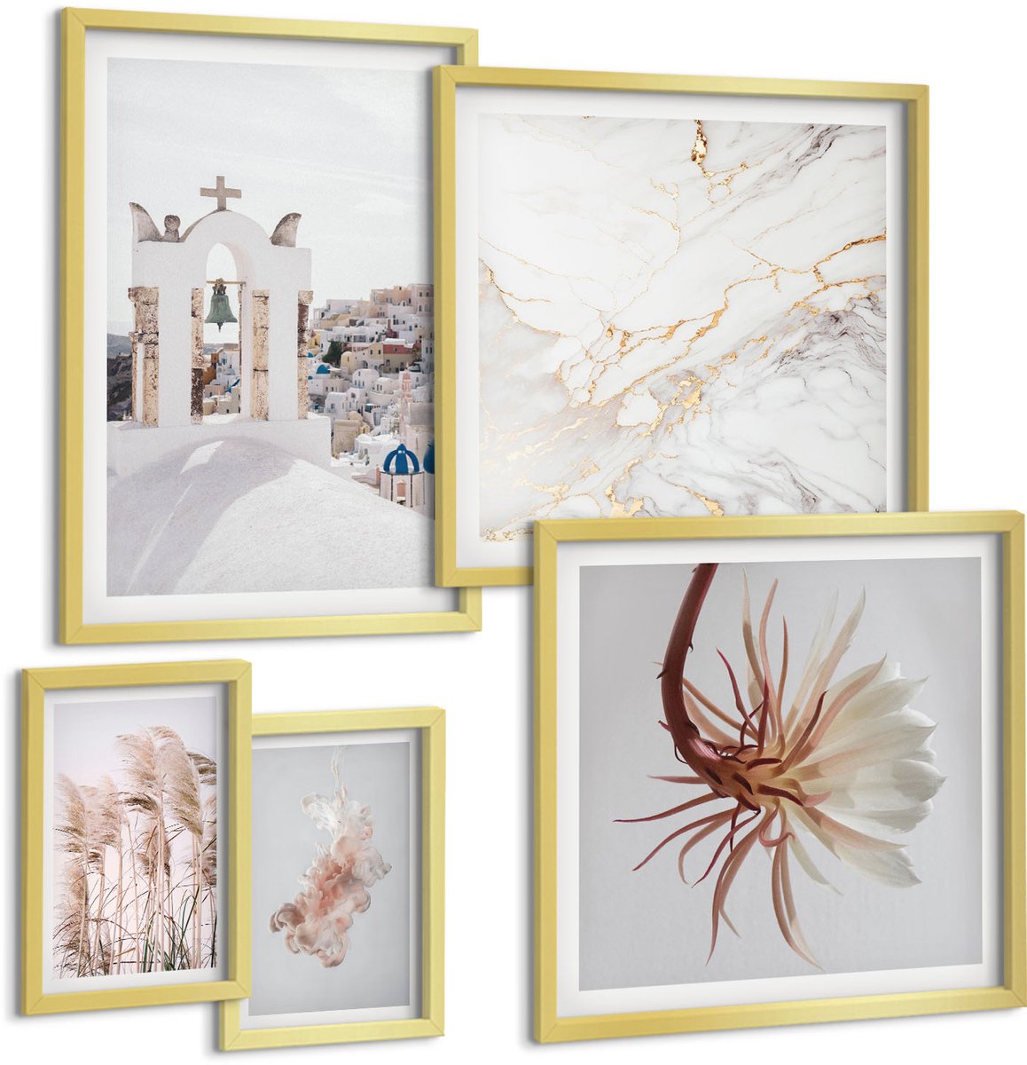 Coloray 5-Delige Schilderij Set - Stijlvolle Weergaven Van Architectuur En Natuur In Pastelkleuren. - 50 x 50 cm, 20 x 30 cm En 40 x 60 cm - Decoratieve Schilderijen - Wanddecoratie - Hal - Interieur Decoratie