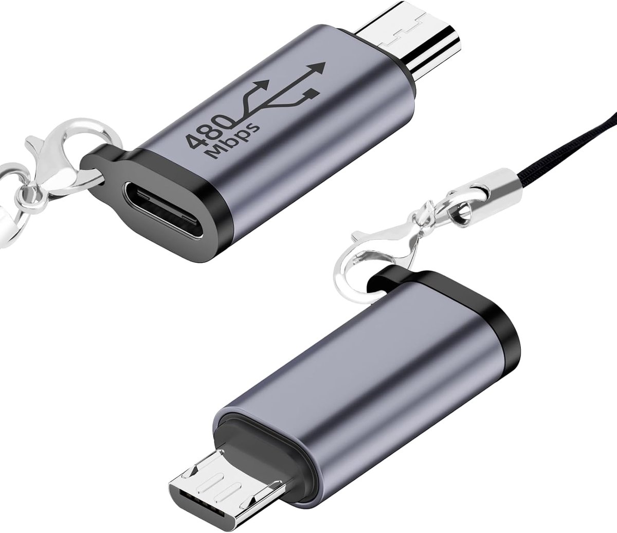USB C naar Micro USB Adapter (2-pack), Type-C vrouwelijk naar Micro USB mannelijk adapter ondersteunt gegevenssynchronisatie compatibel met Samsung Galaxy S8/S8+ en Micro USB apparaten