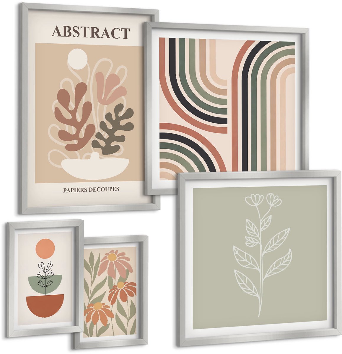 Coloray 5-Delige Schilderij Set - Abstracte Schilderijen In Zwart-Wit - 20 x 30 cm - Decoratieve Muurdecoratie - Slaapkamer - Moderne Wanddecoratie