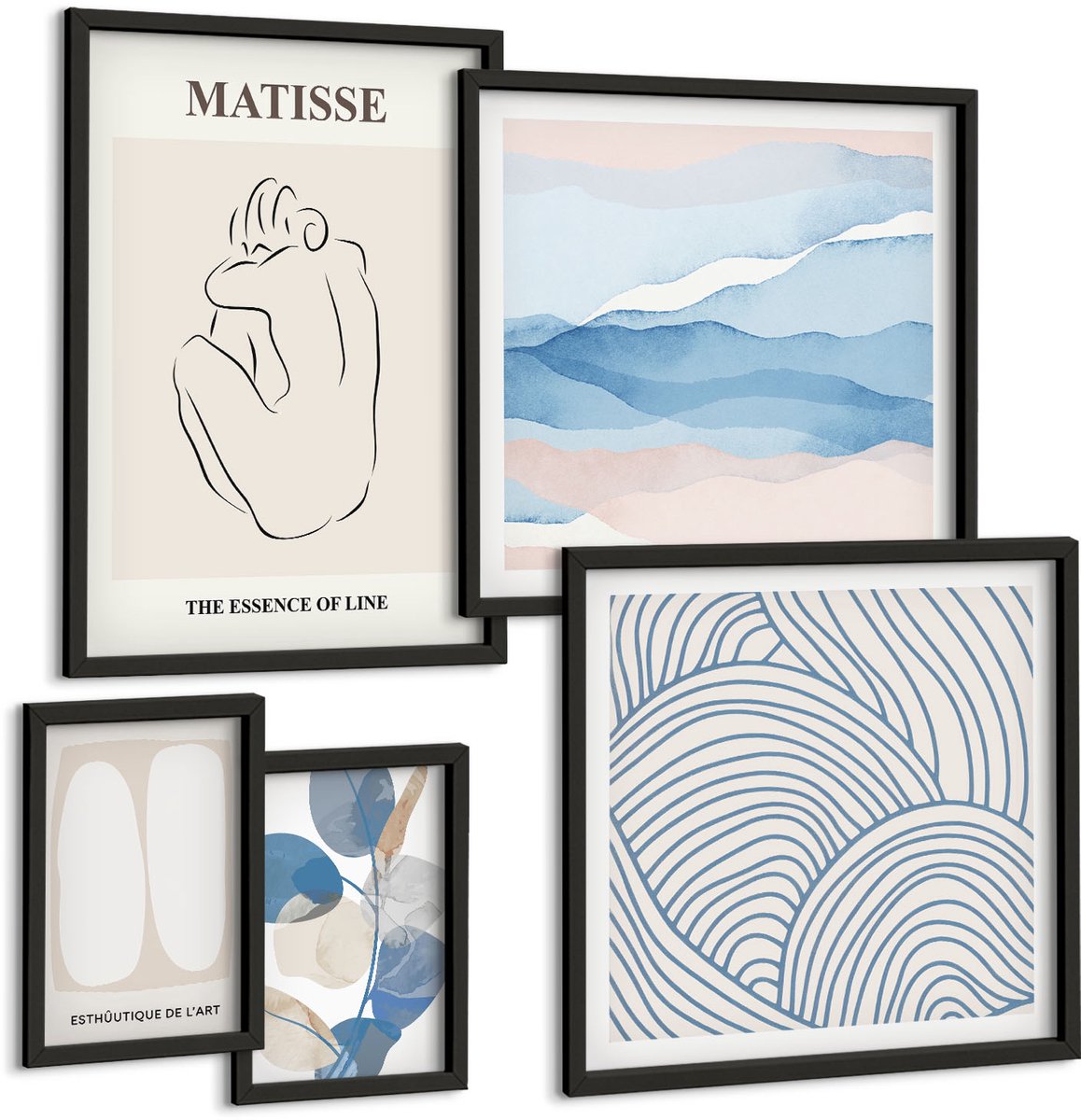 Coloray 5-Delige Schilderij Set - Stijlvolle Afbeeldingen Met Abstracte Motieven En Natuur. - 50 x 50 cm, 20 x 30 cm En 40 x 60 cm - Wanddecoratie - Schilderijen Set - Kantoor - Decoratieve Schilderijen
