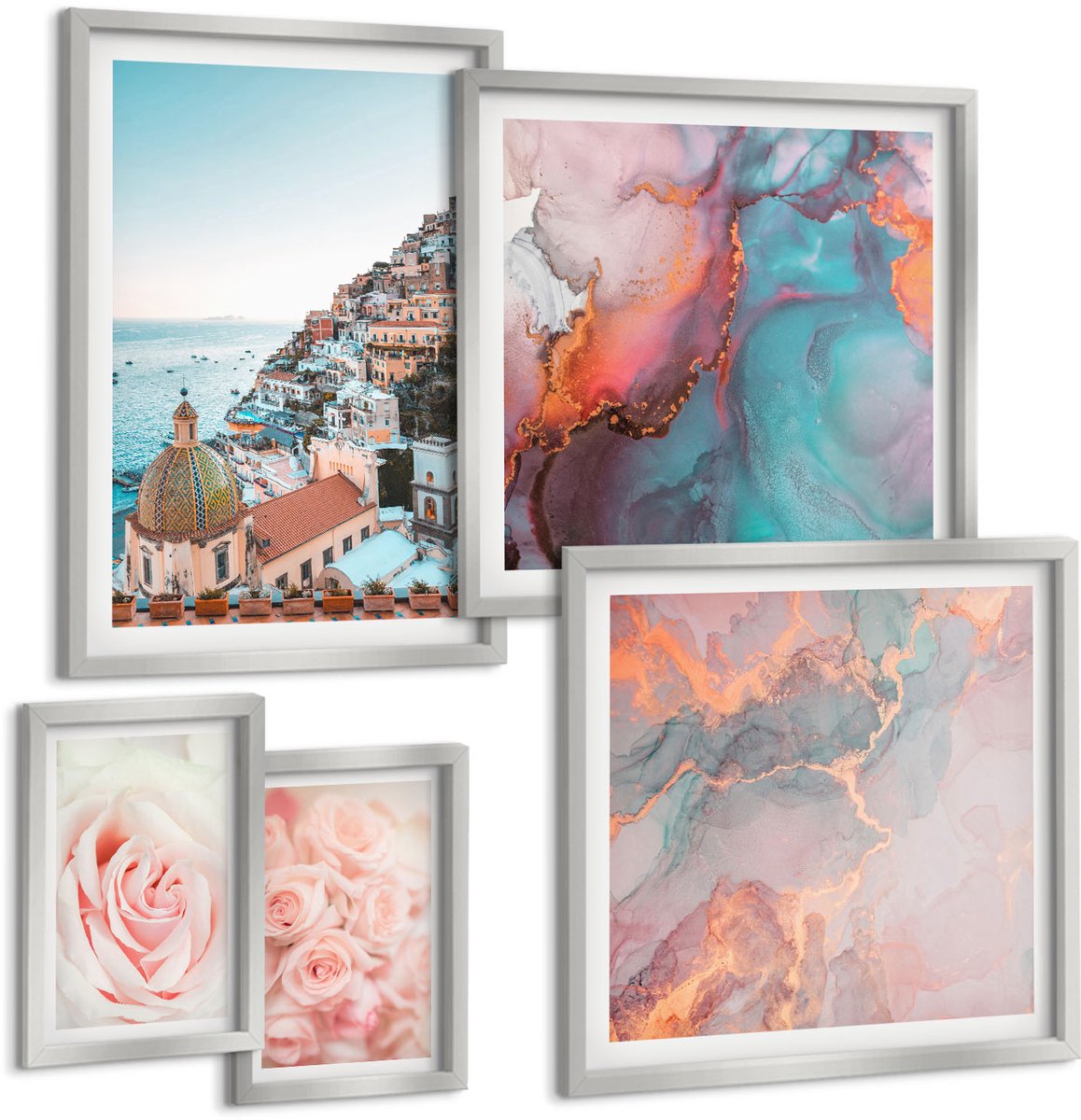 Coloray 5-Delige Schilderij Set - Abstracte Patronen In Pastelkleuren Met Accenten - 20 x 30 cm - Wanddecoratie - Woonkamer Decoratie - Stijlvolle Muurdecoratie