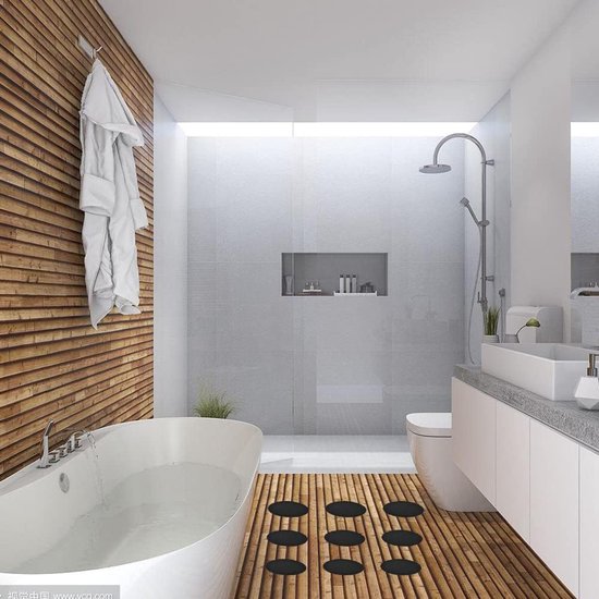 Antislipstickers voor douche, badkamer, zwart, zelfklevend, voor badkuip en vloer in de badkamer (rond), PEVA-materiaal, 20 stuks — afbeelding 3