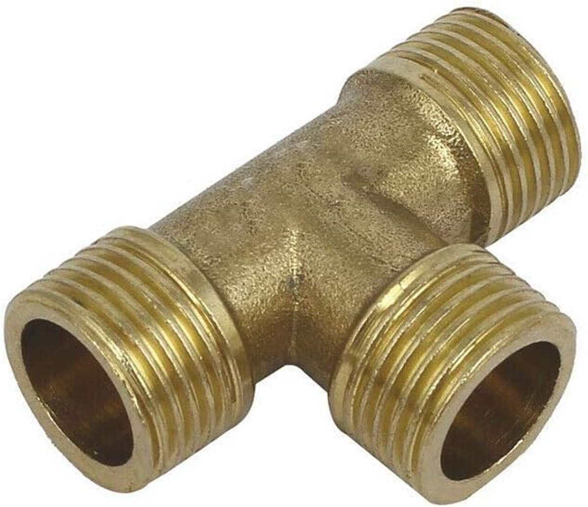3-weg slangaansluiting van messing voor lucht-, brandstof- en waterslangen (3/4 inch mannelijk)