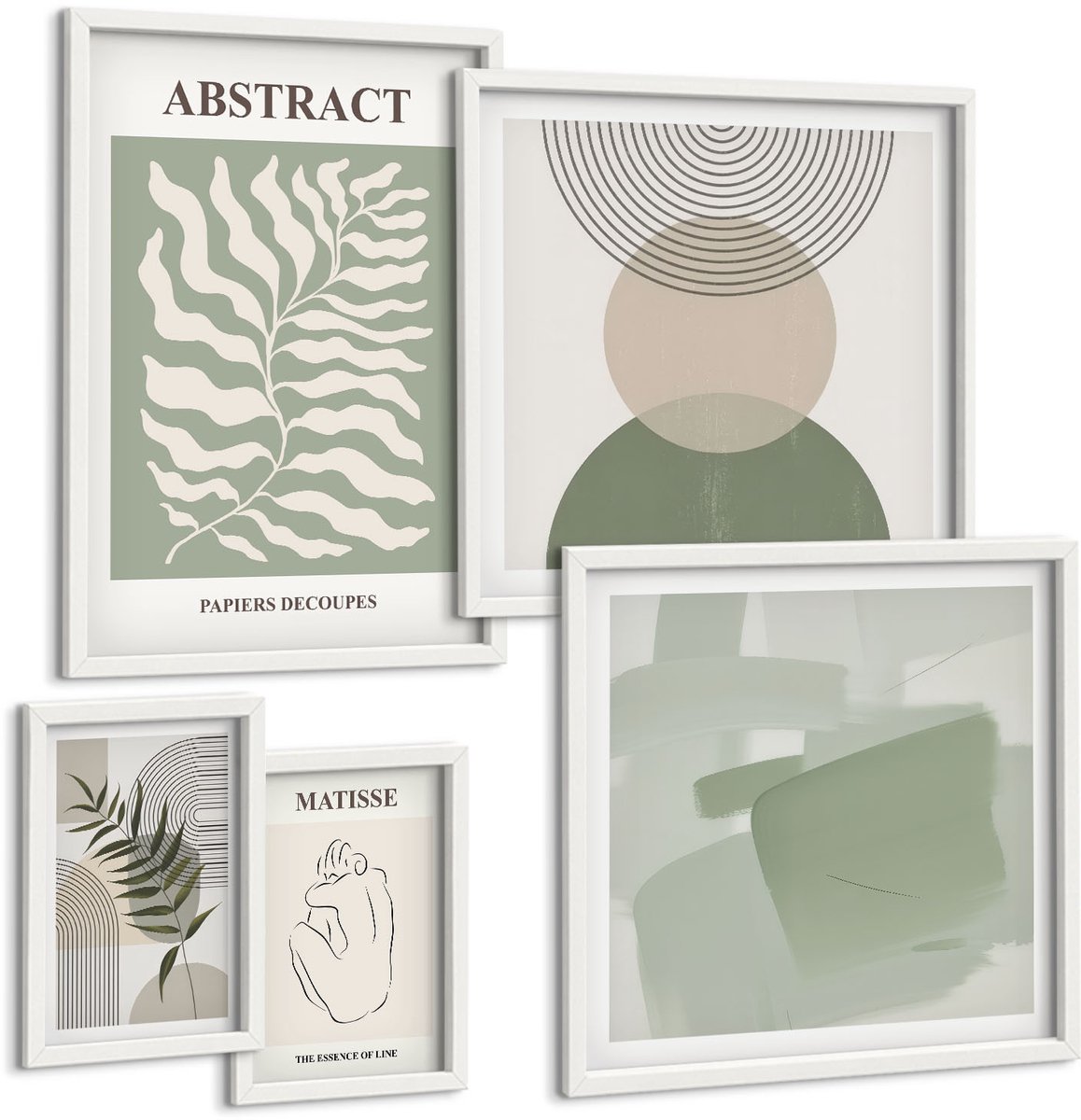 Coloray 5-Delige Schilderij Set - Stijlvolle Abstracte Composities Met Plantmotieven - 50 x 50 cm, 20 x 30 cm En 40 x 60 cm - Decoratieve Schilderijen - Wanddecoratie - Hal - Muurdecoratie