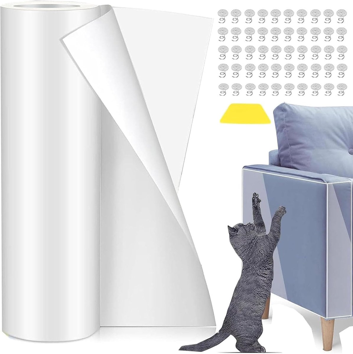 Kattentape, 30 cm x 5 m, anti-krasfolie voor katten, krasbescherming bank, kattenfolie, zelfklevende krasbeschermingsfolie, kraspads voor meubels, bank, muur, deur bescherming