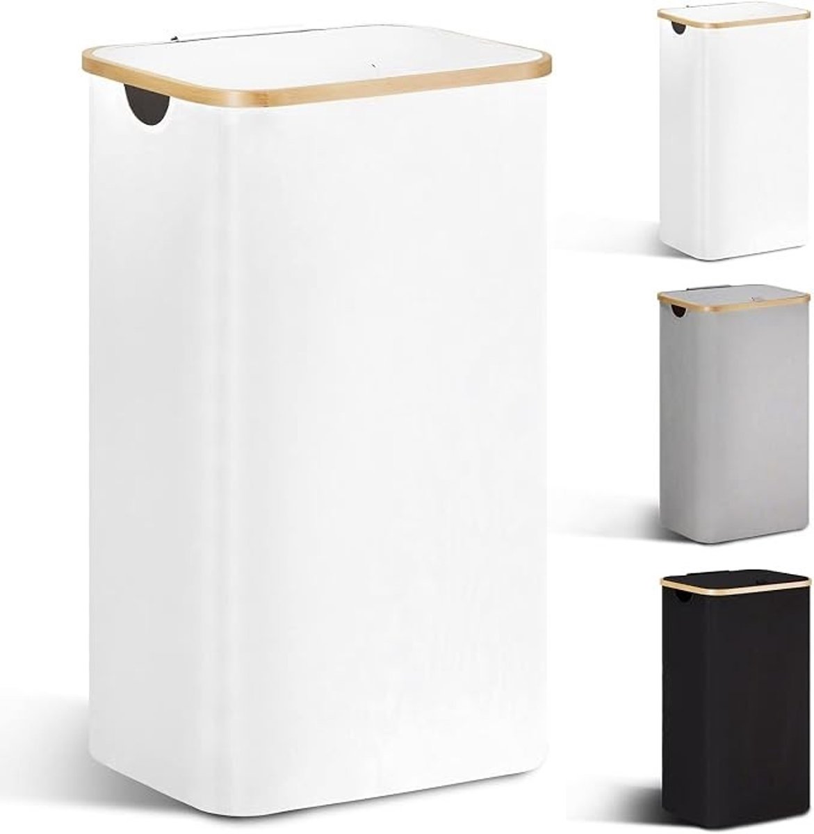 PolkaHome Wasmand met deksel 85L - Opvouwbaar met bamboe rand en binnenhoes