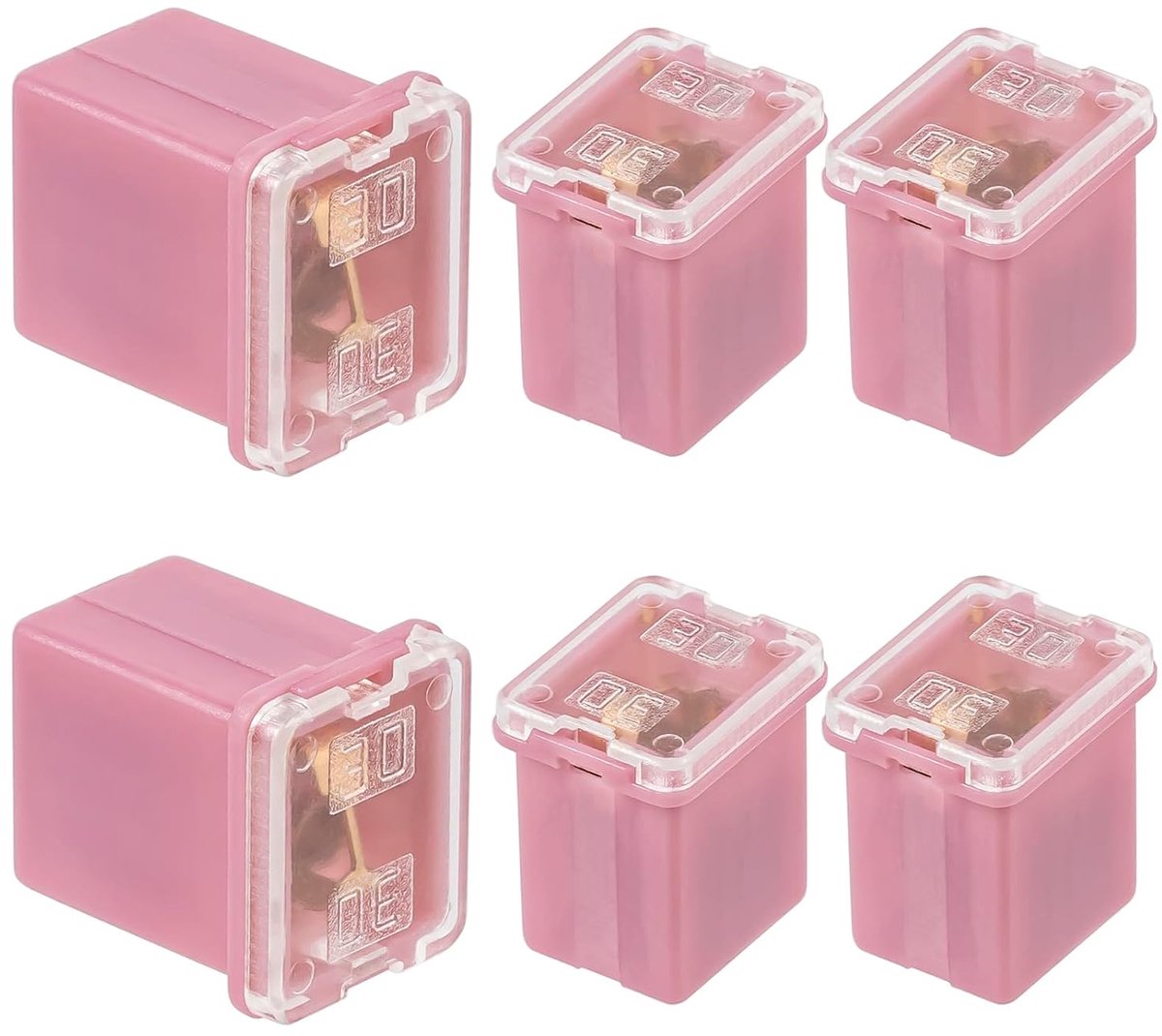 30A blokzekering laag profiel 30A Low Profile Box Shaped Fuse autozekeringen laag profiel autozekering voor vrachtwagens auto's (verpakking van 6 stuks)
