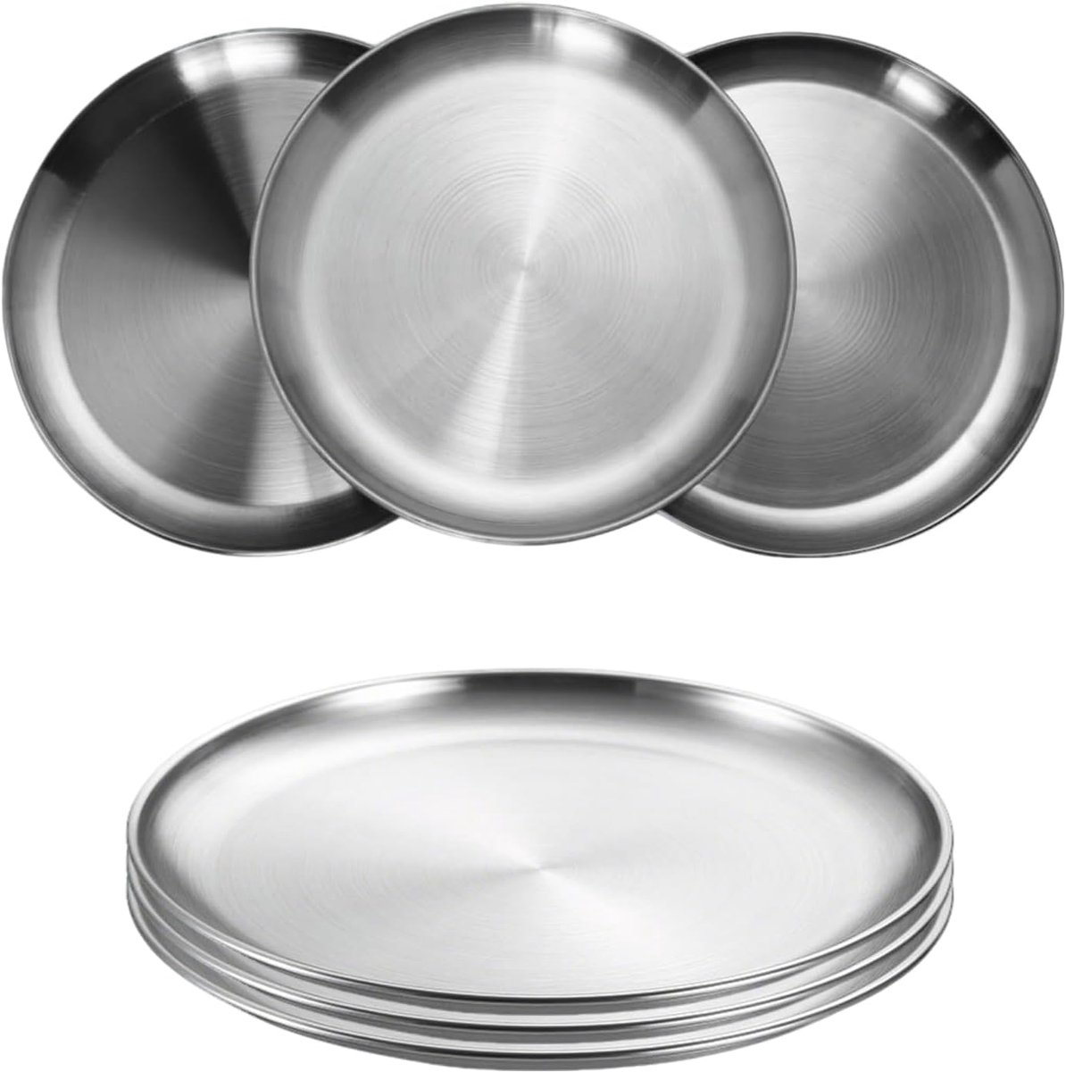Borden 6 stuks ronde roestvrijstalen borden Φ20 cm BPA-vrij, BBQ gerecht gebak vlees dienblad, rijstbord voor camping picknick wandelen keukenfeest