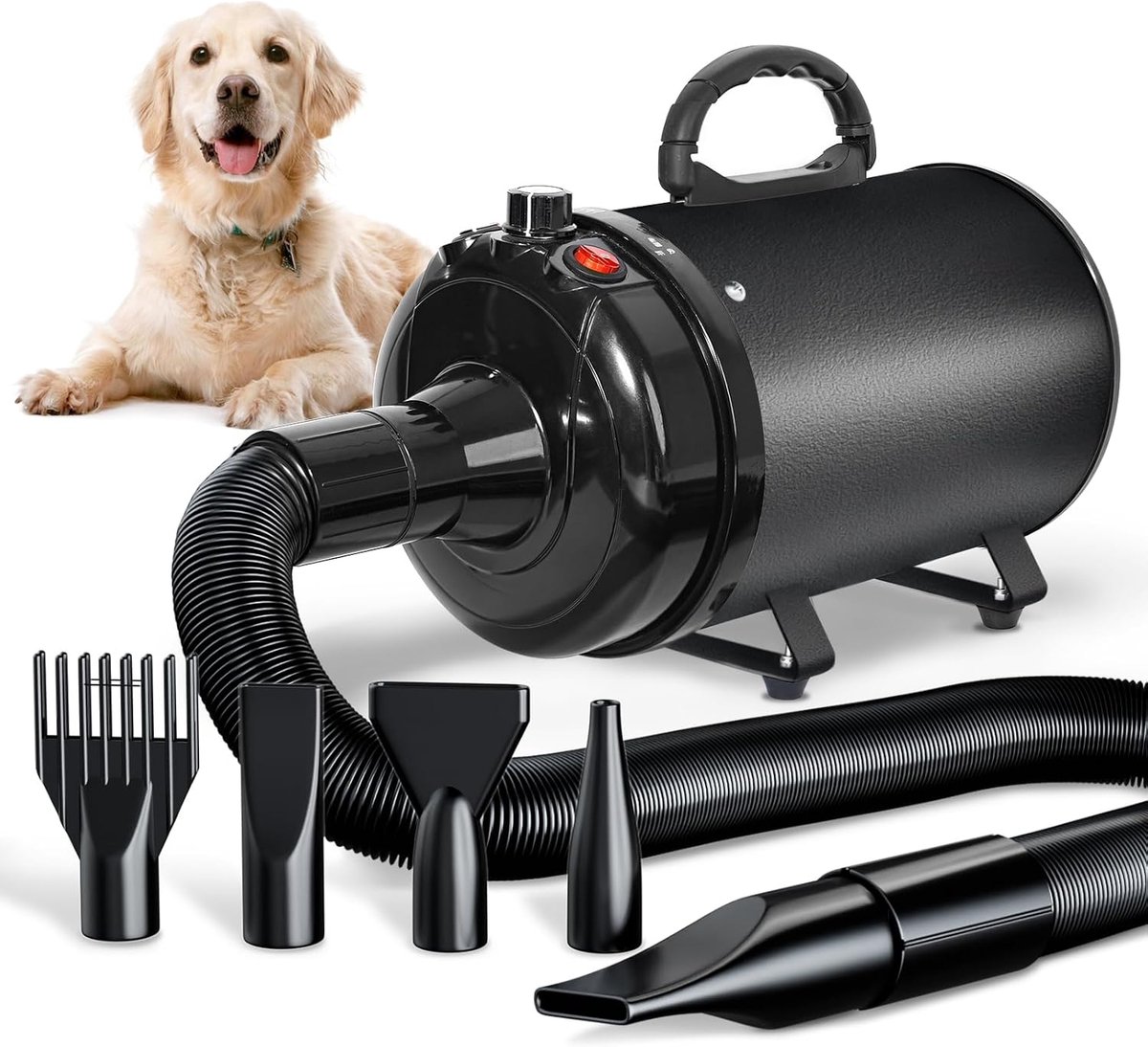 Föhn 3000W Pet Grooming Föhn Geluidsarme Temperatuur Verwarmer met 4 Verschillende Nozzles,zwart