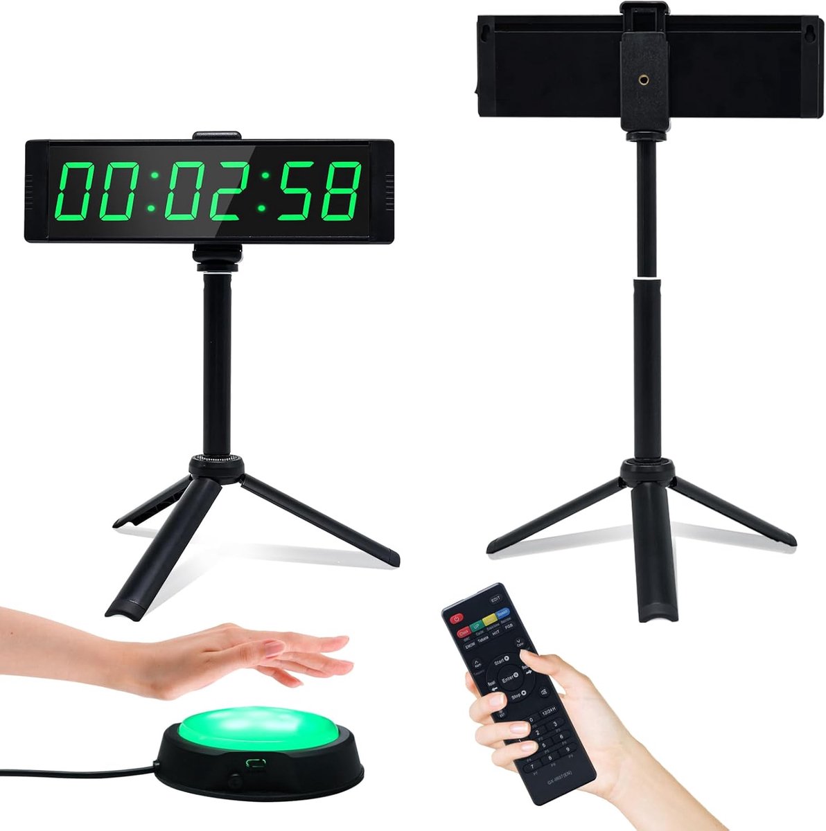 Gym Timer Klok voor Home Gym, Fitness Timer met Stopwatch Knop, Grote Digitale Stopwatch Countdown Klok, 12/24H Digitale Wandklok, met Stand