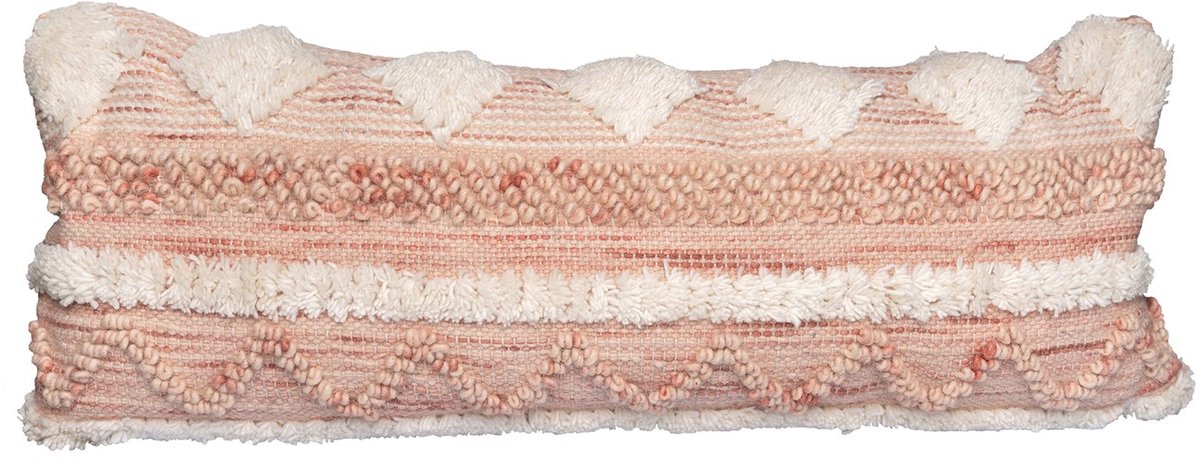 Padiro sierkussen - 35 x 95 cm - Roze / Crème - Boho - Polyester, Wol - met franjes