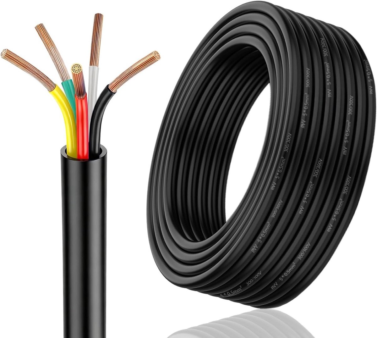 Ronde 5-draads kabel voor 12 V / 24 V, 20 m lang, geschikt voor trailer, auto en vrachtwagen met 5 x 0.5 mm² doorsnede voor LED achterlichten