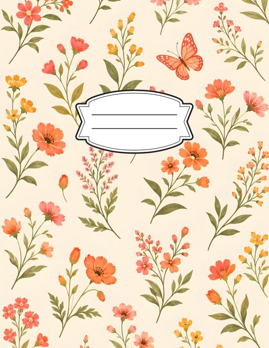 Composition Notebook: Warm Orange Wildflowers and Butterflies Composition Book for Girls, Teens, and Women, Large - ShopVlot