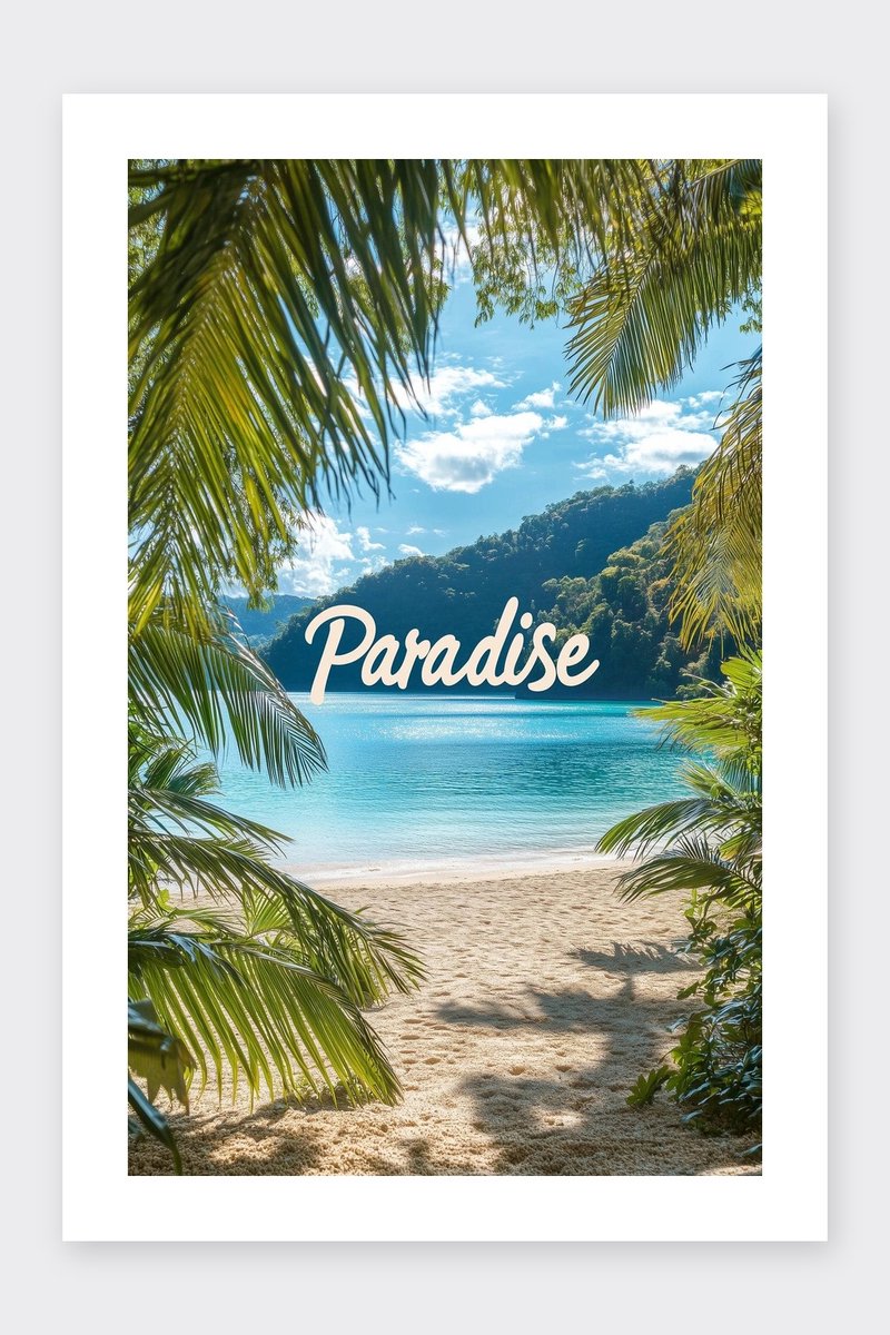 Paradise Poster - Tekst - Strand - Tropisch - Zomer - Paradijs - Natuur - posters - formaat 30x40cm - Wanddecoratie - BXS5354KMD - Met kader - passe-partouts stijl