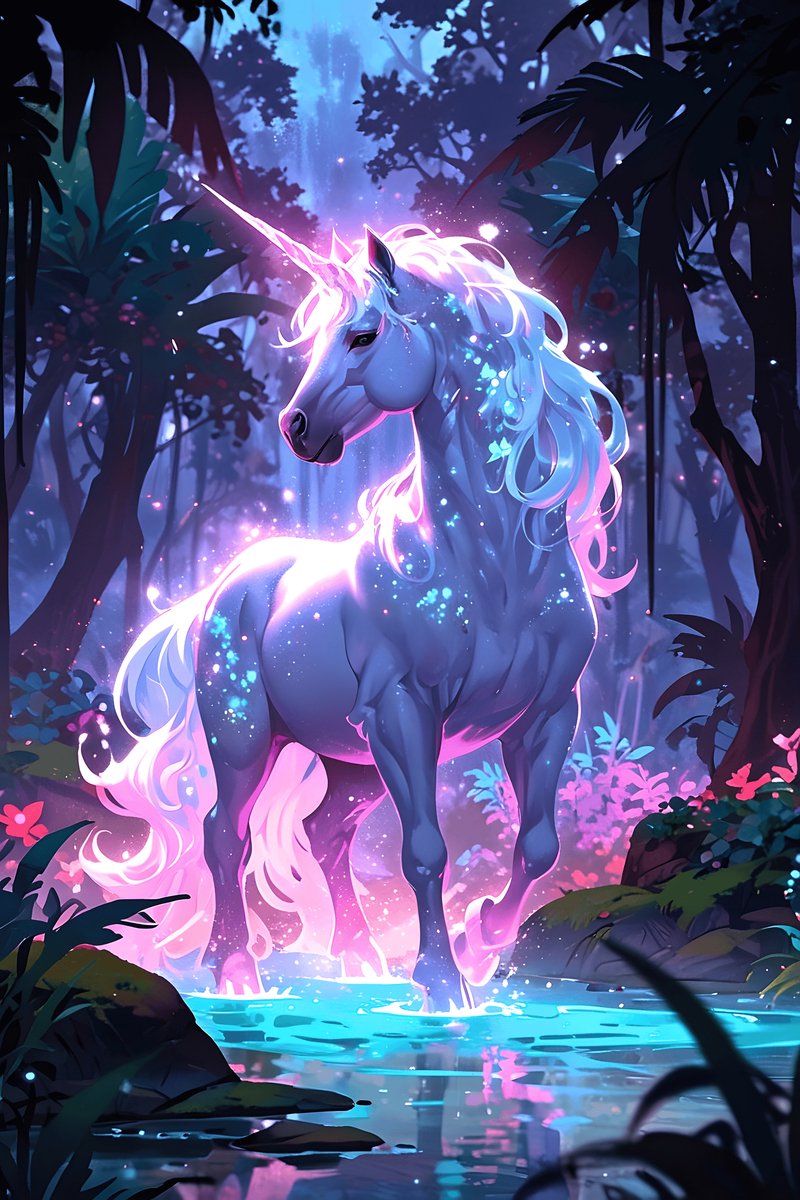 Eenhoorn Poster - Magische - Dieren - Fantasie - Neon - Kunst - posters - formaat 30x40cm - Wanddecoratie - XS2759MT