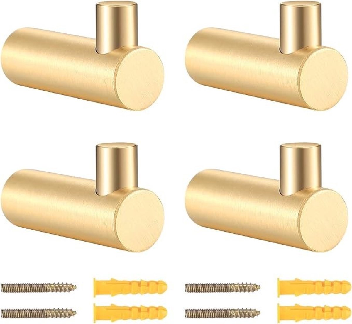PolkaHome 4 stuks Messing Wandhaken Goud - Handdoekhouder & Kledinghaken voor Badkamer, Slaapkamer en Woonkamer