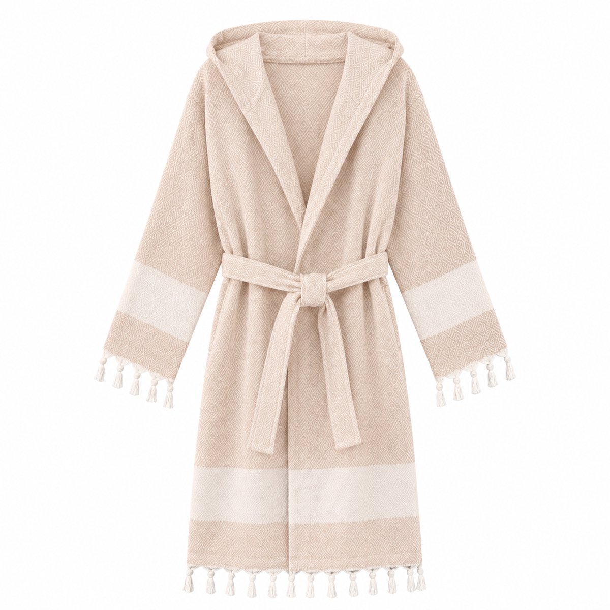 Fabric Box Badjas Dames & Heren – 100% Katoen – Hamam Peshtemal Badjas – Met Capuchon & Sjaalkraag – Franjes – Absorberend & Lichtgewicht – Halflange Badjas – Sauna, Spa & Wellness