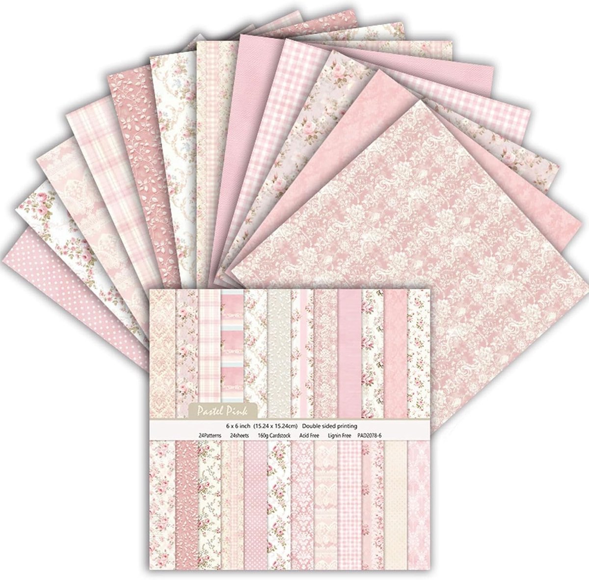 Creatief Scrapbookpapier met 24 Vellen, Patronen voor Knutselen in Roze en Diverse Stijlen