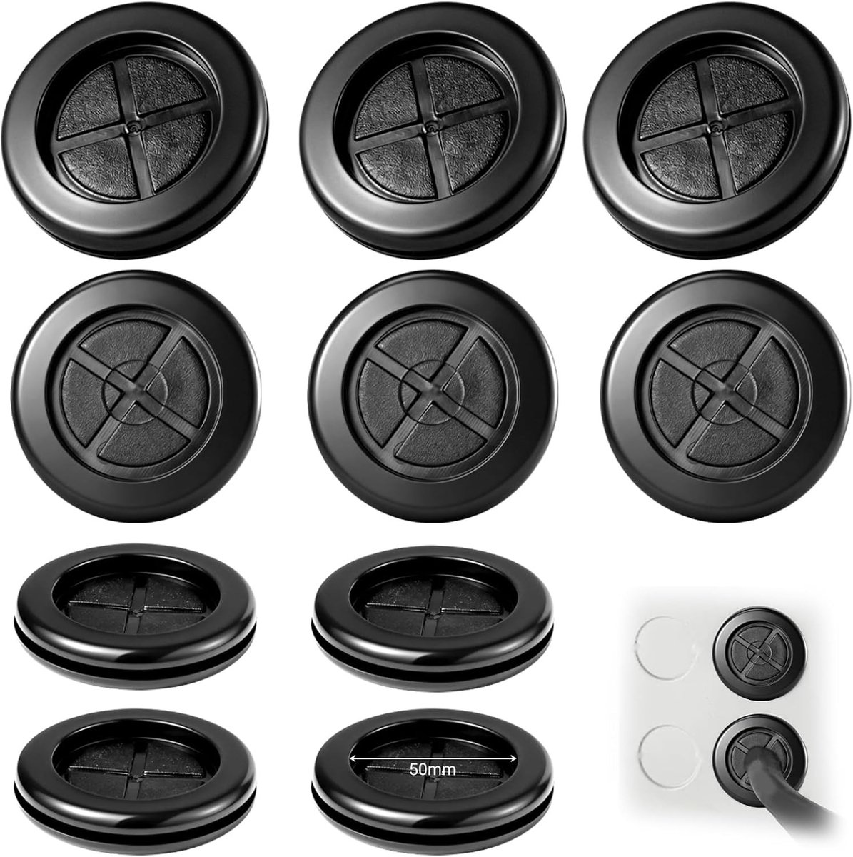 10 Stuks 50mm Zwarte Rubber Tulle Kabeldoorvoeren voor Waterdichte Kabelbescherming en Draadbeveiliging