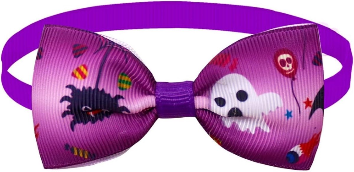 Halloween Hondenstrikjes voor Kleine en Middelgrote Honden - Verstelbare Hondenband met Strik voor Feestdagen en Kostuums (Paars)