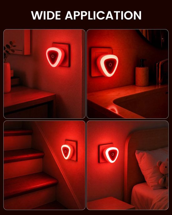 Led Nachtlampje Stopcontact - Nachtlampje met dag/nacht sensor - Boor Baby Kinderen en Volwassenen - Rood - 2 Stuks van PZCC — afbeelding 4