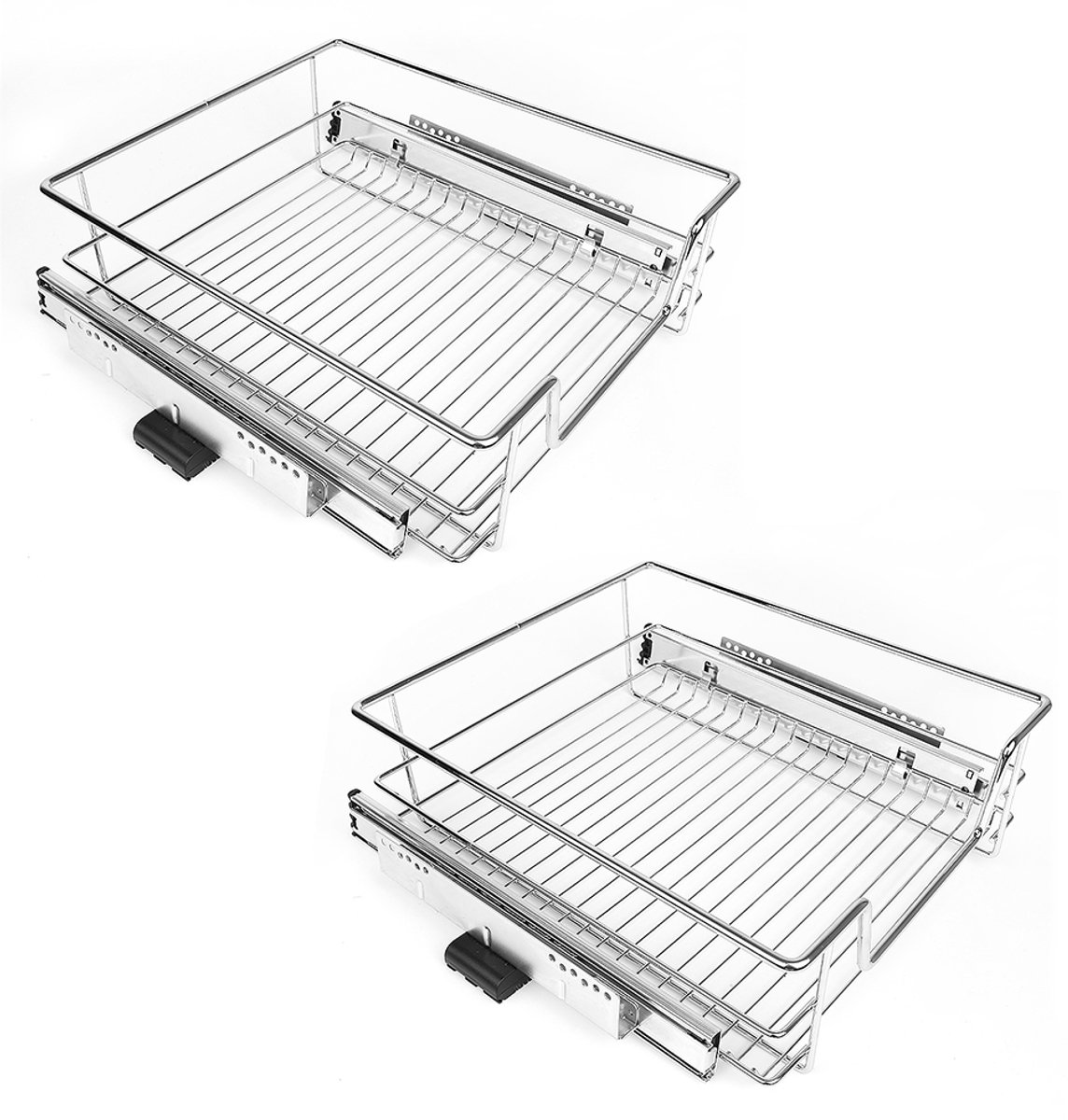 PIPIPOXER Keukenkast Organizer - Keukenladeplanken en uittrekmanden - Telescopische laden - Draadmanden - 41 cm- uittrekbaar - Gootsteenkast Organizer - zilver - Set van 2