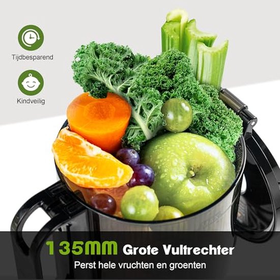 Slow Juicer - Sapcentrifuge Citruspers - Gezond Sap Maken - Extra Grote Opening - 1.8 Liter Capaciteit - Zilver — afbeelding 3