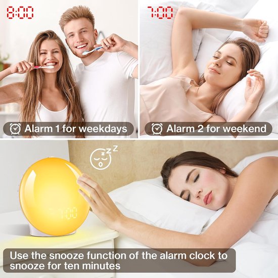 Daglichtwekker - Wekker met licht - Rustig wakker worden - Zonsopgang simulatie - 7 Natuurgeluiden - Wit — afbeelding 4