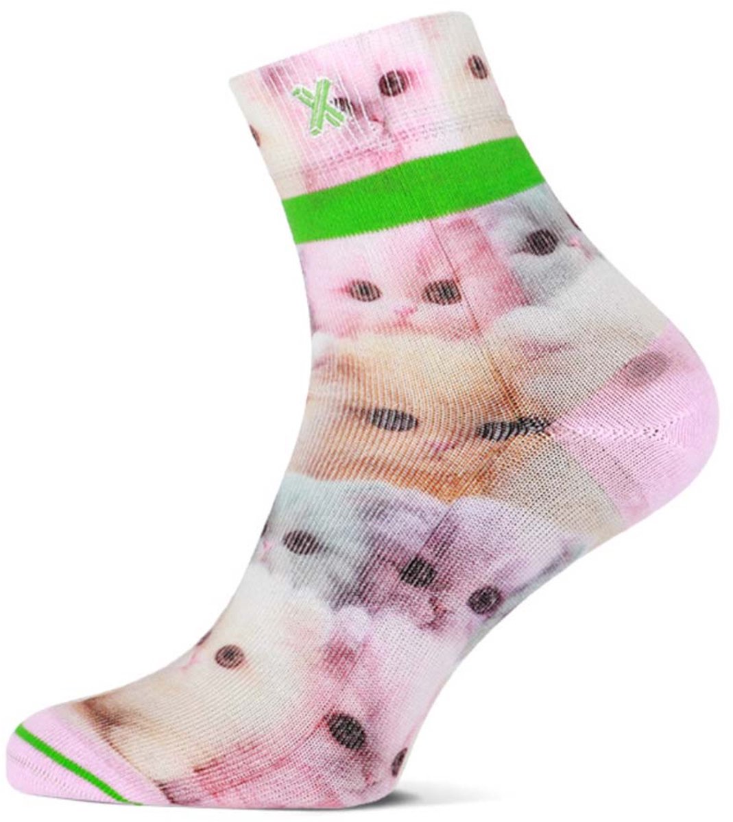XPOOOS dames halfhoge sokken fifi roze & wit