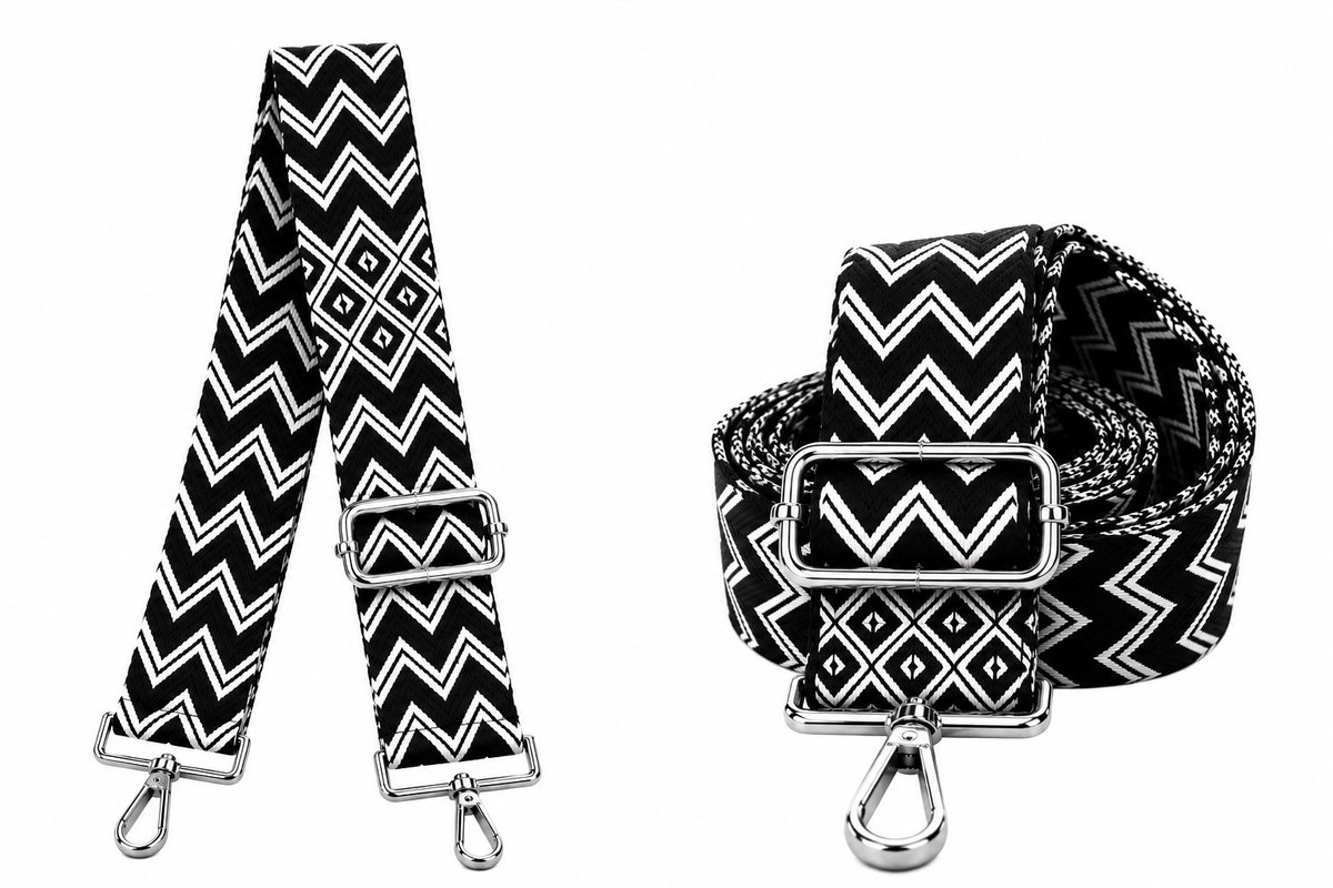 Bag strap - Festival tassenriem - Schouderband - Schouderriem tas - Tassen riem - Tas hengsel - Tassen band - gitaar strap - cameratas band - cross body - verstelbare riem - bag belt - handtas bandje - Zwart Wit