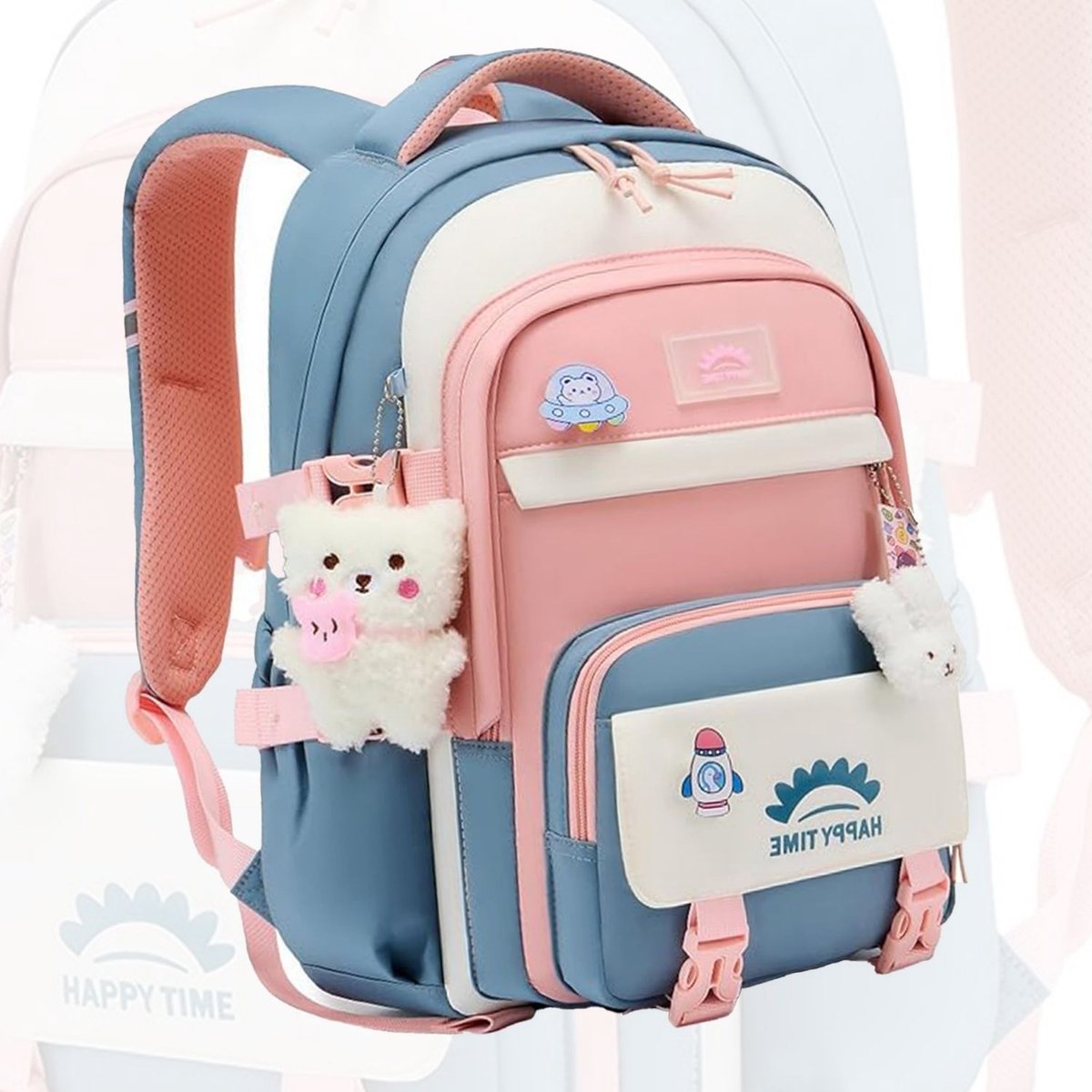 DailySupplies® Boekentas Meisjes Lagere School - Schooltas Eersteleerjaar Groot - 14x42 - Roze en Blauw
