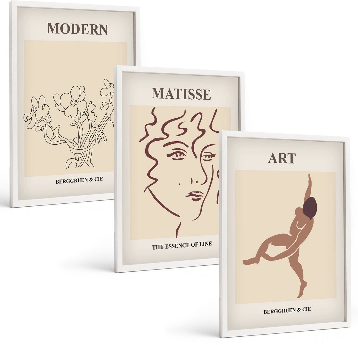 Coloray 3-Delige Schilderij Set - Stijlvolle Afbeeldingen Met Bloemen, Gezichten En Mensfiguren. - 40 x 60 - Decoratieve Schilderijen - Wanddecoratie - Hal