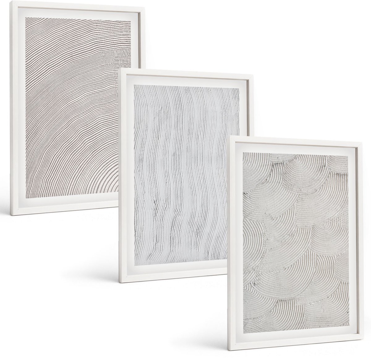 Coloray 3-Delige Schilderij Set - Patronen In Het Zand: Lineaire Geometrische Structuren - 40 x 60 - Muurdecoratie - Decoratieve Schilderijen - Wohnzimmer - Interieur Decoratie