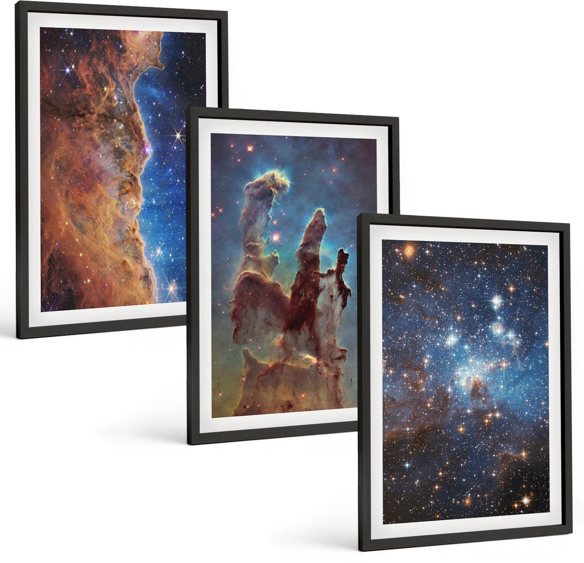Coloray 3-Delige Schilderij Set - Ruimtelandschappen Met Sterrenstelsels En Nevels - 40 x 60 cm - Muurdecoratie - Interieur Decoratie - Wanddecoratie