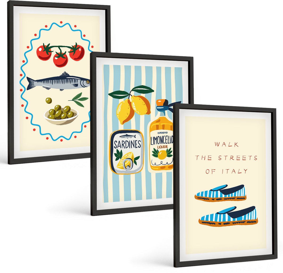 Coloray 3-Delige Schilderij Set - Italiaanse Smaken En Levensstijl In Kleurrijke Afbeeldingen - 40 x 60 cm - Decoratieve Muurdecoratie - Slaapkamer - Stijlvolle Muurdecoratie