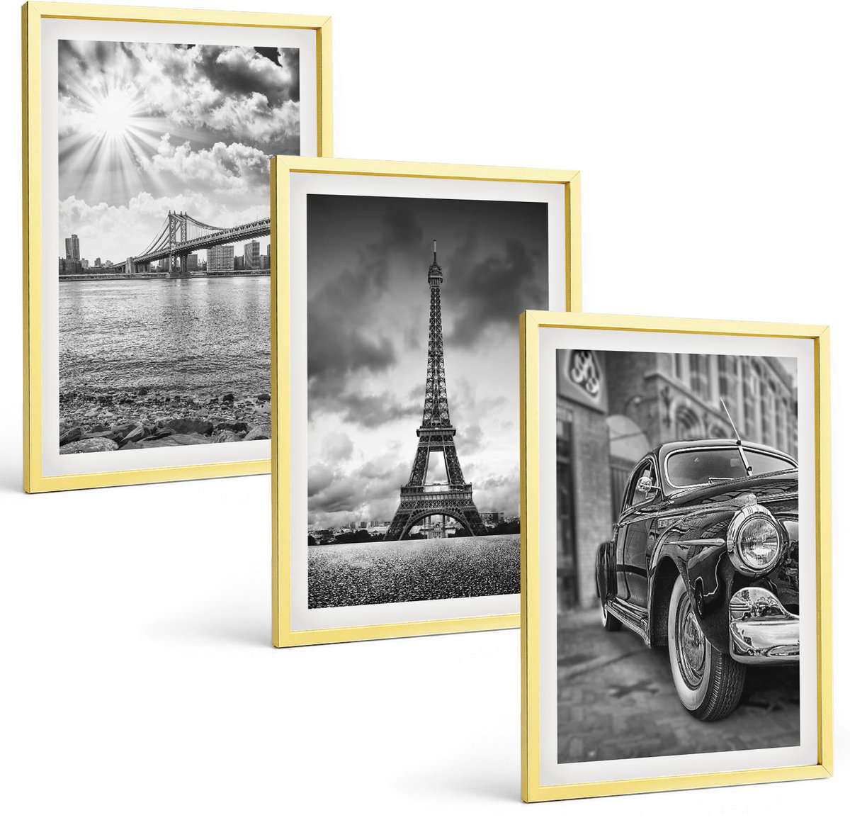 Coloray 3-Delige Schilderij Set - Brug In De Stad. Opschriften Op Straat. Luchtfoto. - 40 x 40 cm En 40 x 60 cm - Decoratieve Schilderijen - Wanddecoratie - Hal - Muurdecoratie