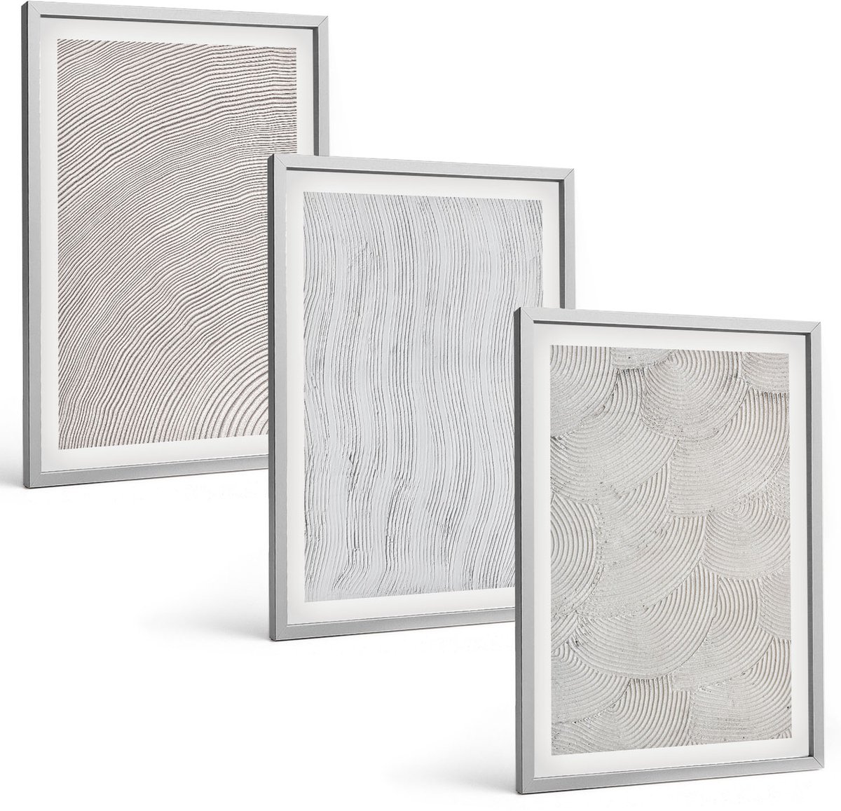 Coloray 3-Delige Schilderij Set - Patronen In Het Zand: Lineaire Geometrische Structuren - 40 x 60 cm - Muurdecoratie - Decoratieve Schilderijen - Wohnzimmer