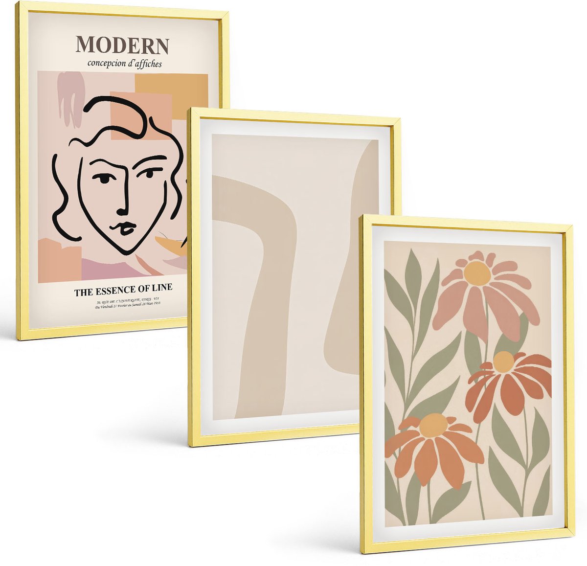 Coloray 3-Delige Schilderij Set - Vrouw In Moderne Stijl Met Abstracte Patronen - 40 x 40 cm En 40 x 60 cm - Muurdecoratie - Schilderijen Set - Woonkamer - Stijlvolle Muurdecoratie