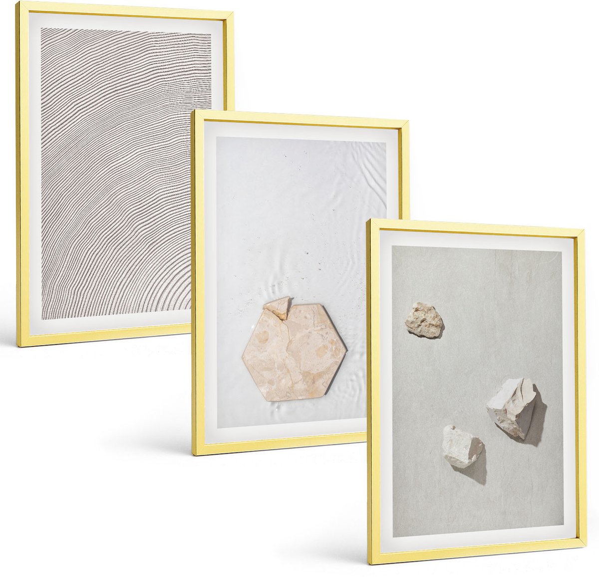 Coloray 3-Delige Schilderij Set - Lichte Texturen Op Zand, Delicate Boho-Stijl - 40 x 40 cm En 40 x 60 cm - Decoratieve Schilderijen - Woonkamer - Interieur - Wanddecoratie