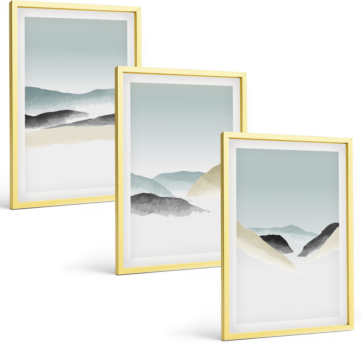 Coloray 3-Delige Schilderij Set - Abstracte Vormen En Plantmotieven In Warme Kleuren. - 40 x 40 cm En 40 x 60 cm - Schilderijen Set - Wanddecoratie - Woonkamer - Stijlvolle Muurdecoratie