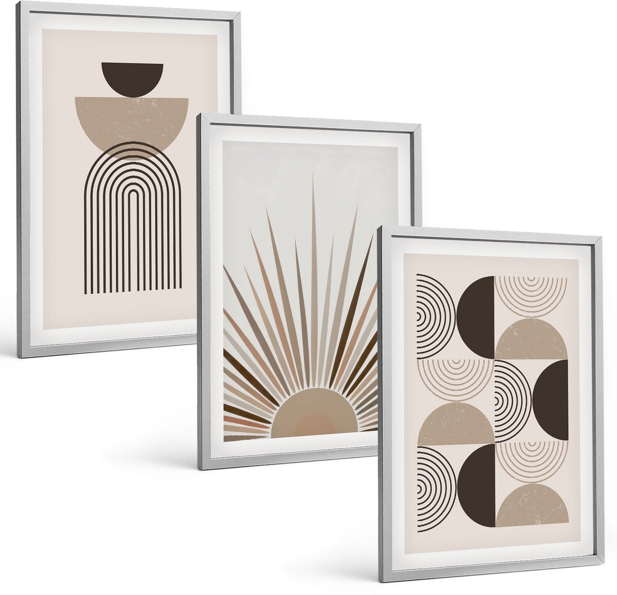 Coloray 3-Delige Schilderij Set - Abstracte Vormen In Beige En Bruine Tinten. - 40 x 60 cm - Muurdecoratie - Wanddecoratie - Slaapkamer - Stijlvolle Muurdecoratie