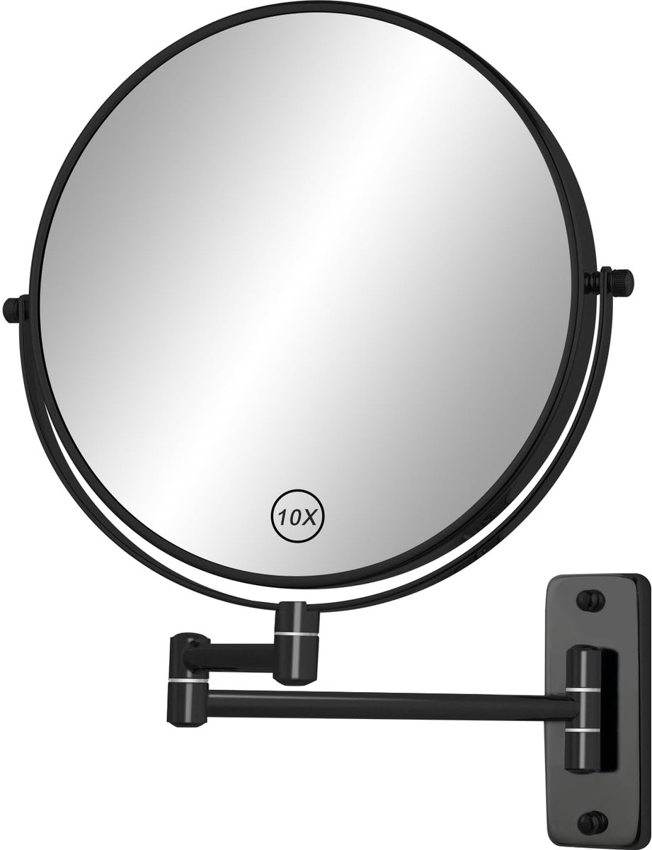 Badkamerspiegel - Dubbelzijdig 1x/10x Vergroting - 360° Draaibaar - Uitschuifbare Arm - Zonder Verlichting - Voor Make-up & Scheren - Wandmontage - Zwart