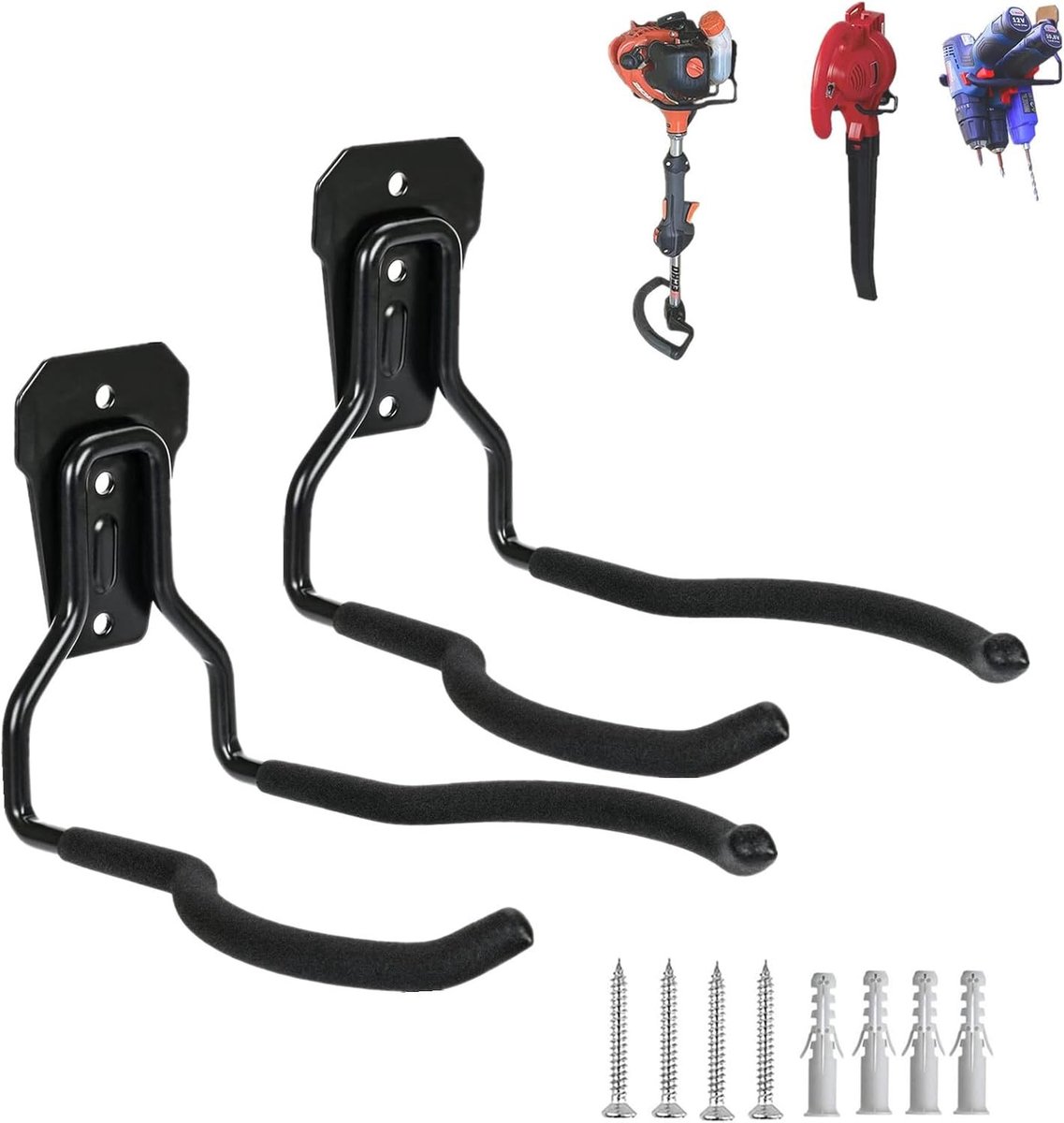 Ophangsysteem tuingereedschap - Metaal - 2 stuks - Robuuste muurbeugel met PVC-coating - Universele houder voor grastrimmers en tuinapparatuur