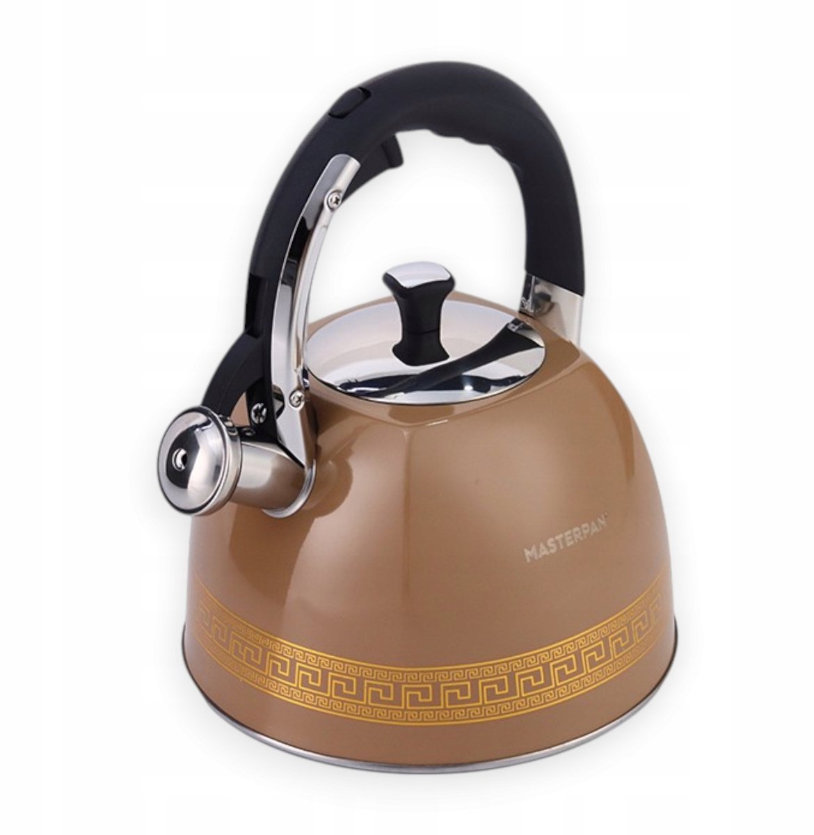 Masterpan 3L RVS Ketel met Fluitje - Bruin met Gouden Patroon