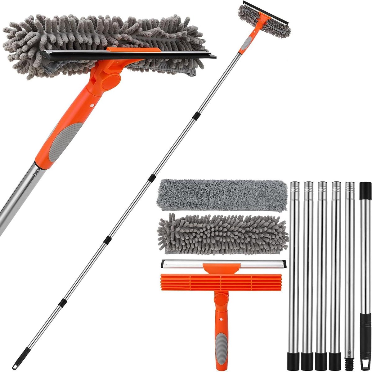 Raamwisser Telescoop - Grote ramen - Schoonmaken - Flexibele Kop - 240 cm - Grijs